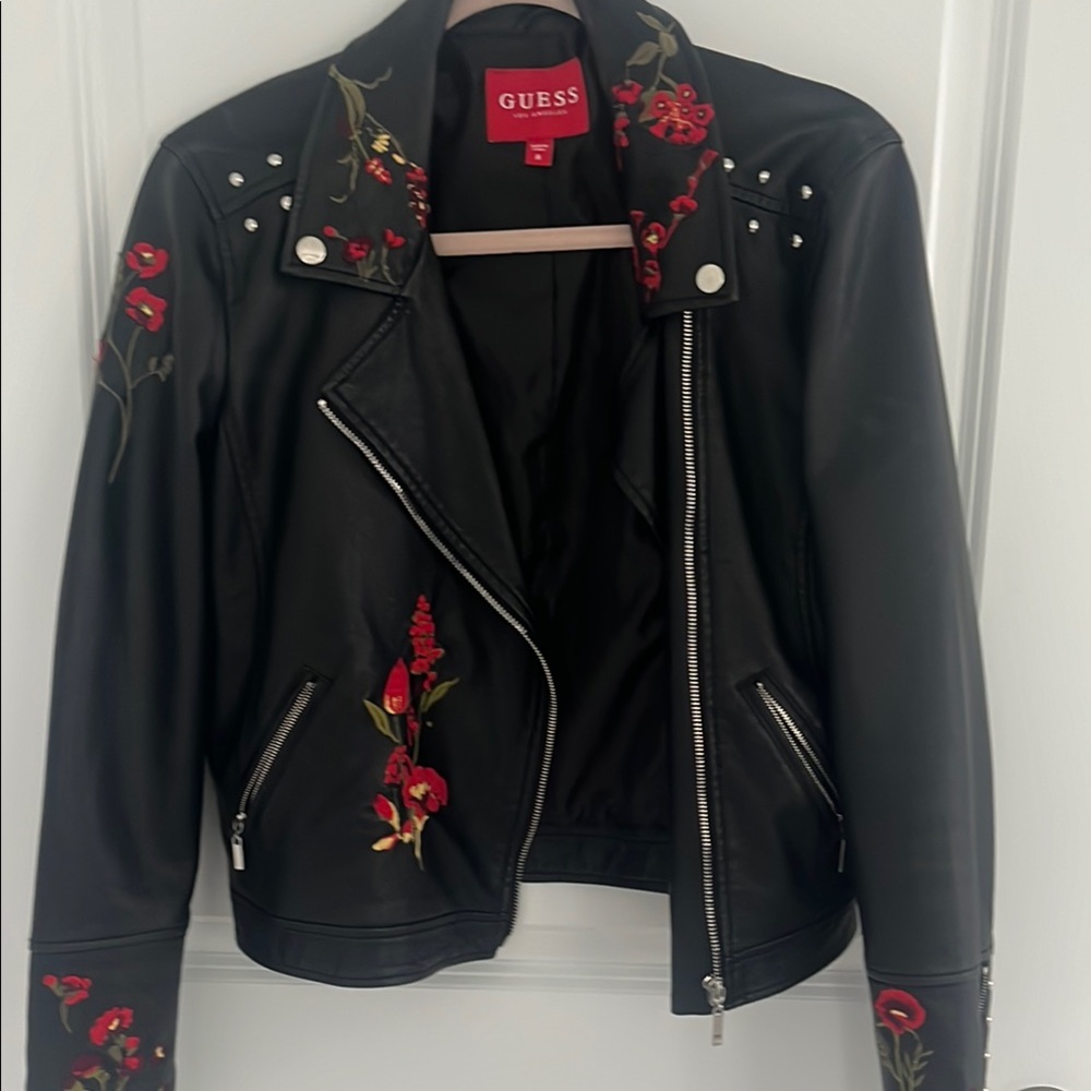GUESS Black Floral Embroidered Women's Jacket